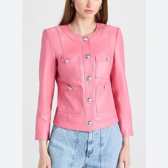 Veronica Beard Ozuna Faux-Leather Jacket Pink 2 - Picture 1 of 7